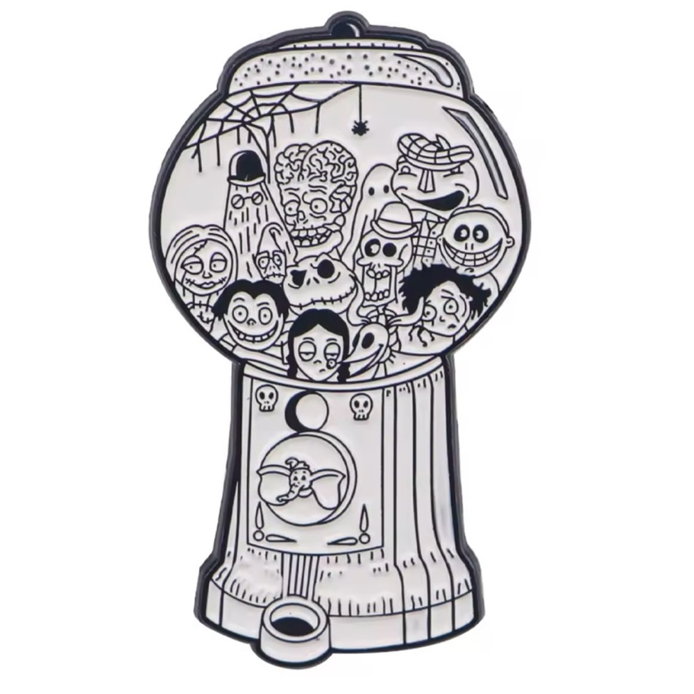 Black and White Halloween Movie Characters Gumball Machine Enamel Pin